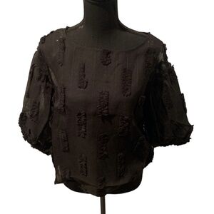 Know.One.Cares Textured Sheer Blouse with 3/4 Sleeveless Black Small NWT